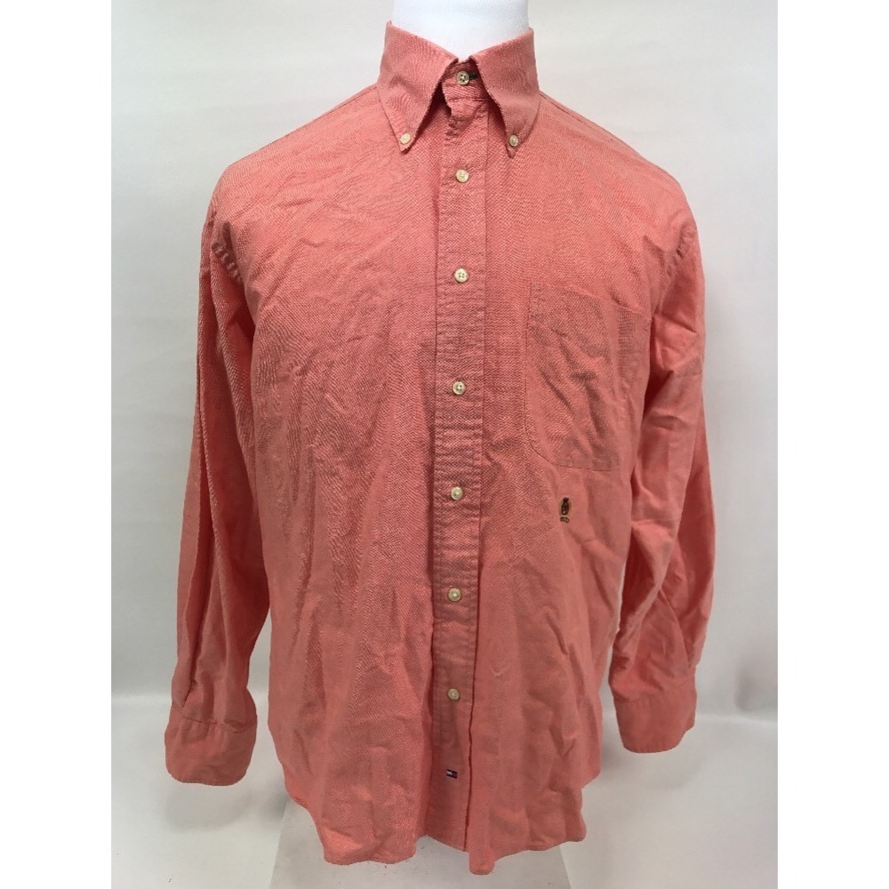 Tommy Hilfiger Orange Button Down Shirt Mens 16 34-35 Original Oxford‎  Long Slv